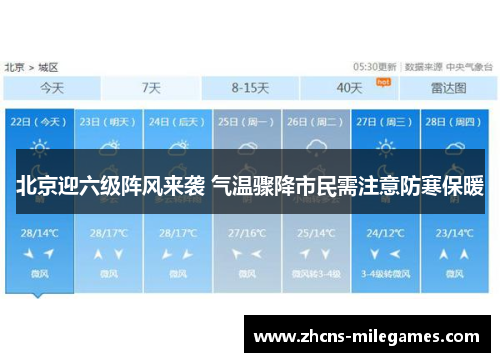 北京迎六级阵风来袭 气温骤降市民需注意防寒保暖
